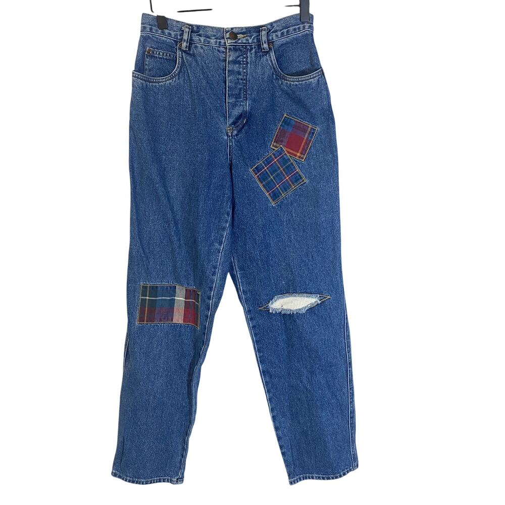Vintage Liz Wear Patchwork Medium Wash Denim Mom Jeans High Waisted Sz 4 Petite